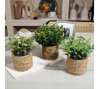 1/3 pezzi Piante in vaso piccole in rattan intrecciato, palla d'erba artificiale, regalo, pianta artificiale, palla d'erba, verde, materiale PE, materiale in fibra di poliestere, Festa della Mamma, Ho