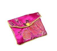 1-3 pezzi rettangolare motivo floreale broccato cerniera borsa regalo for gioielli braccialetto panno display confezione per collane, orecchini, bracciali(Rose red 1pcs)