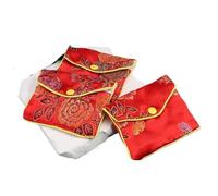 1-3 pezzi rettangolare motivo floreale broccato cerniera borsa regalo for gioielli braccialetto panno display confezione per collane, orecchini, bracciali(Red 3pcs)