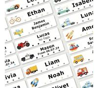 1/30/80/120/220 pezzi Adesivi etichetta personalizzabili con nome studente, etichette impermeabili personalizzate, disegni di bicicletta, auto, camion, camion dei pompieri, aereo, elicottero, razzo, t