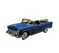 1:32 Per Chevrolet 1955 Modello Di Auto In Lega Blu Tetto Bianco Quattro Porte Souvenir Decorativi D'epoca Macchinine Mini Auto