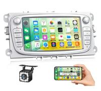 [1+32G]CAMECHO Android 13 Autoradio per Ford Focus mk2 Mondeo Cmax Galaxy Smax Kuga, 7 Pollici 1080P HD TouchScreen Schermo Navigatore WiFi RDS FM USB Bluetooth Comandi al Volante+Retrocamera(Argento)