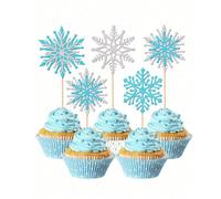 1-36 pezzi Decorazioni per cupcake a forma di fiocco di neve con glitter, stuzzicadenti a tema fiocco di neve invernale, decorazioni per torte di un meraviglioso mondo innevato, adatte per feste di co