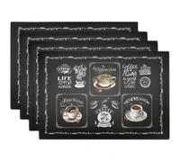1/4/6 pezzi Set di stoviglie per il caffè, stampato con tema della macchina da caffè espresso italiana e vita del caffè nero, sottopiatti lavabili e resistenti al calore per feste a tavola. 30*45 cm (