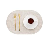 1/4/6PCS Oval Kitchen Placemats Faux Leather Table Coffee Mats Oil-Proof Waterproof Place Dining Home(Vin oatmeal,1pcs 30x44cm)