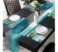 1/4/7 Tovagliette, runner da tavolo, tovaglia turchese, tovaglia turchese, gialla e grigia, centrotavola, tovaglia da tavolo d arte astratta, set da tavolo rettangolare lavabile, adatto per sala da pr