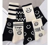 1/4/8 paia (consegna casuale) Calzini alla caviglia da donna a righe con motivo volto sorridente, personalità alla moda, versatili, comodi, morbidi, classici, adatti per uso quotidiano 39-42,36-39,Una