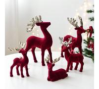 1/4 pezzi Decorazioni natalizie a forma di renna, pendenti per albero di Natale, decorazioni in velluto rosso vino a forma di cervo, decorazioni natalizie, decorazioni per la casa Set di quattro pezzi