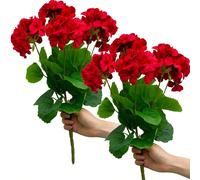 1/4 Pezzi Gerani artificiali da esterno Fiori di seta artificiali Cespuglio di gerani finti Fiori artificiali di gerani per decorazioni floreali per interni, giardino, patio, tombe, cimiteri, vasi, ce