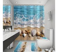 1/4 set, set tenda da doccia e tappetino antiscivolo a tema mare - design a onde dell'oceano, per la decorazione del bagno, regalo di arredamento elegante e pratico per la casa 180*180cm,120*180 cm,90