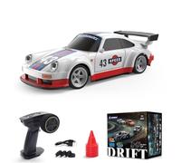 1/43 2.4G RC elettrico Mini Racing Drift Car Model con kit luci, 4WD High Simulation Car Shell, USB ricaricabile, con 8 coni di traffico e pneumatici Drift extra per gli appassionati di RC, rosso e