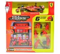 BBURAGO PIT STOP Ferrari SF-24#16 Leclerc, Playset con Diorama, Veicolo in Scala 1:43 e 6 Meccanici, Replica Dettagliata con Licenza Ufficiale Ferrari, Età Consigliata 3+ Anni