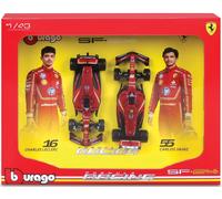 BBURAGO - Ferrari SF-24 F1 Imola Livery 2024 Leclerc #16 e Sainz #55, Set 2 Auto Diecast in Scala 1:43, Confezione Quadro Espositivo, Licenza Ufficiale Ferrari, Età Consigliata 14+ Anni