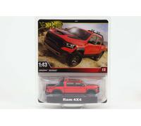 1:43 Hot Wheels Premium 2024 Reale Riders RAM 4x4 Pick-Up Red Nero