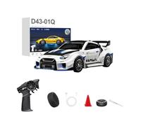 1/43 RC Drift Car, 2.4G 4WD Full Proporional Alloy RC Racing Car with LED Lights and Gyro, High Speed Remote Control Vehicle Gift for Teens and Adults (RTR/Bianco/D43-02Q1)