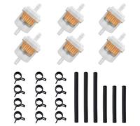 1/4Inch Moto Filtro Carburante Kit Inline, 6pcs 6mm Filtro Carburante, 12pcs 8mm Morsetti Tubo Nero, 6pcs 10/15cm Morsetti Tubo Carburante per Auto Moped Moto Lawn Bike Scooter