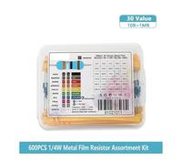 1/4W Metal Film Resistor kit set 30 Values resistors pack, 10 ohm ~1M Resistance 1% Set of resistors diy electronic components BIANMTSW(600PCS Kit with Box)