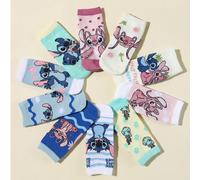 1/5/10 Paia di calzini/calzini alla caviglia per bambini/ragazze per primavera/estate, con decorazioni di cartoni animati come Stitch che mangia un gelato o angeli dispettosi, calzini sportivi morbidi
