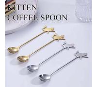 1/5/10 pezzi Cucchiaini d argento a forma di gatto in acciaio inossidabile per caffè, tè, dolci, adatti per caffetterie, ristoranti, Natale 5 pezzi argento,1 pezzo d'argento,1 pezzo d'oro,5 pezzi d'or