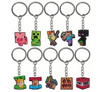 1/5/10 pezzi Minecraft Pixel Battle Pixel Grid Theme Regali per feste di compleanno, portachiavi morbidi in PVC, include portachiavi con personaggi Steve, Alex, Creeper, decorazioni per zaini, ornamen