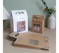 1/5/10 pezzi Scatole regalo marroni con fiocco, scatole regalo bianche con finestra trasparente, adatte per addio al nubilato, feste di compleanno, forniture per feste, regali per il ritorno a scuola,