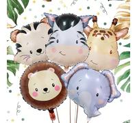1/5/15 pezzi Set di palloncini foil a forma di teste di animali selvatici carini, includono elefante, leone, tigre, zebra, giraffa, palloncini in lattice vintage verdi e marroni. Adatti per decorazion