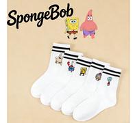 1/5 Coppia di calzini a mezza lunghezza con motivi di SpongeBob SquarePants, calzini casual da casa comodi e traspiranti con motivi di cartoni animati di coppie, a righe bianche e con stelle marine e 