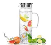 1,5 Litri Brocca Acqua Vetro con Coperchio, Trasparente Caraffa Vetro, Caraffa Acqua e Resistente, Calore Borraccia in Vetro Borosilicato, Brocca Acqua per Acqua Calda e Fredda, Il Tè Freddo, Vino