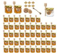1,5 once Mini barattoli di vetro esagonali per miele, disponibili in set da 20, 30, 50 o 60 pezzi, con cucchiaino, motivo a ape e biglietto di ringraziamento - Barattoli con coperchi dorati, perfetti 