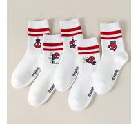 1/5 Paia di calzini rossi e bianchi a metà polpaccio di Spider-Man Marvel, calzini casual per ragazze e ragazzi, regalo per uso quotidiano/festa/Pasqua/primavera/estate 1-3Y,4-6Y,7-9Y,10-12 anniNatale