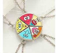 1/5 pezzi Collana con ciondolo a forma di pizza di SpongeBob SquarePants, gioiello in lega di alta qualità, unico e carino, regalo ideale per coppie e migliori amici SpongeBob,Patrick,Signor Krabs,Sab