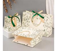 1/5 pezzi Nuovi sacchetti regalo design, borse a tracolla stile europeo retrò con fiocco, sacchetti da regalo per feste e vacanze 1PC-Verde scuro + nastro bicolore-Piccolo,5 pezzi-Nastro blu+bicolore-