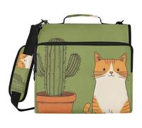 1.5 Pollici 3 Ringing Zip Raccoglitore Bag con Manico Verde Cactus Cat Facile da Trasportare per Scuola e Ufficio Clip de cremallera resistente