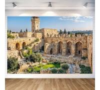 1,5 x 0,9 m Antica Gerusalemme edifici Sfondo La Città Vecchia Torre di David Fotografia Sfondo Roccia Pietra Murale Banner Decorazione per Compleanno Photo Booth Puntelli
