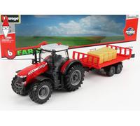 1:50 BURAGO Massey Ferguson 8740S Tractor With Trailer 2016 Red BU31675