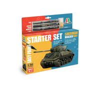 Italeri 75001 Linea Starter Set - Easy Paint: M4A3E8 Sherman Fury, scala 1:56, Plastic Model Kit/Modello in plastica da montare, comprende colla e 3 pennarelli acrilici per la pittura