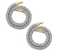 1.5m/5foot Long Twisted Hemp Stanchion Ropes with Gold Hooks,2 Pcs Heavy-Duty Crowd Control Rope Safety Barrier, Party Event/Museums/Exhibition Halls(Light Grey)