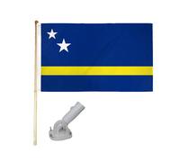 1.5m IN Legno Bandiera Asta Kit Con / Nylon Bianco Staffa 3x5 Curacao Poliestere