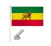 1.5m IN Legno Bandiera Asta Kit Con / Nylon Bianco Staffa 3x5 Etiopia Leone Poly