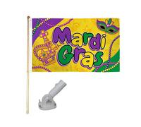 1.5m IN Legno Bandiera Asta Kit Con / Nylon Bianco Staffa 3x5 Mardi Gras Perline