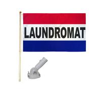 1.5m IN Legno Bandiera Asta Kit Con / Nylon Bianco Supporto 3x5 Laundromat Rwb