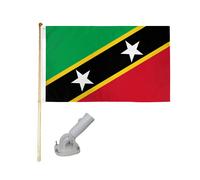 1.5m IN Legno Bandiera Asta Kit Con / Nylon Bianco Supporto 3x5 St. Kitts &