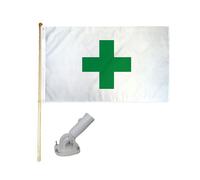 1.5m IN Legno Bandiera Asta Kit Con / Nylon Bianco Supporto 3x5 Verde Croce