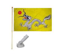 1.5m Legno Bandiera Asta Kit Con / Nylon Bianco Staffa 3x5 Cinese Dragone Gialli