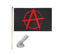 1.5m Legno Bandiera Asta Kit Con / Nylon Bianco Supporto 3x5 Anarchia Poly