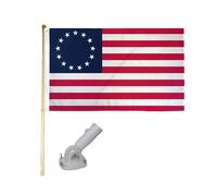1.5m Legno Bandiera Asta Kit Con / Nylon Bianco Supporto 3x5 Betsy Ross