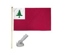 1.5m Legno Bandiera Asta Kit Nylon Bianco Supporto 3x5 New England Europeo Poly
