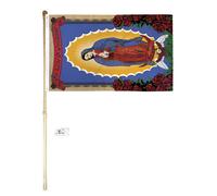 1.5m Legno Bandiera Asta Kit Staffa da Parete 3x5 Nostro Donna Di Guadalupe Poly