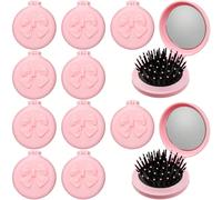 1/6/12/24 pezzi Mini spazzola per capelli con fiocco rosa coquette e specchio pieghevole, pettine districante coquette, pettine tondo compatto per massaggio del cuoio capelluto in confezione sfusa per