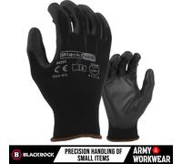 1, 6, 12 X Paio Di Guanti Da Lavoro In PU Nero Blackrock Leggeri Con Grip Forte